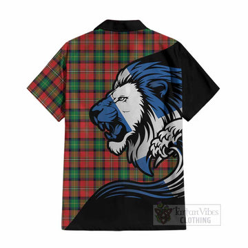 Fairlie Tartan Crest Cotton Hawaiian Shirt Scottish Golden Lions Wave Flow