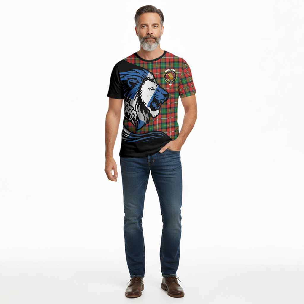 Fairlie Tartan Crest Cotton T-shirt Scottish Golden Lions Wave Flow