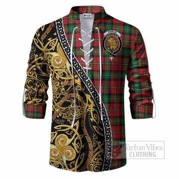 Fairlie Tartan Crest Ghillie Shirt Celtic Knot and Triple Trickle Spiral Symbols