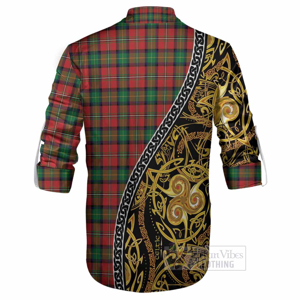 Fairlie Tartan Crest Ghillie Shirt Celtic Knot and Triple Trickle Spiral Symbols