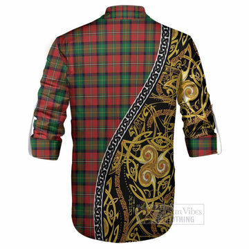 Fairlie Tartan Crest Ghillie Shirt Celtic Knot and Triple Trickle Spiral Symbols