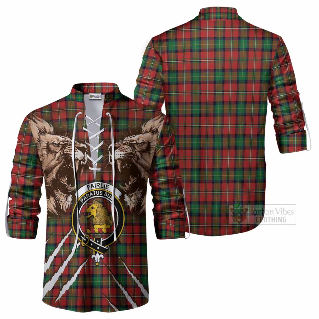 Fairlie Tartan Crest Ghillie Shirt Ferocious Lion Style