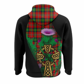 Fairlie Tartan Crest Hoodie Celtic Cross Thistle Flowers