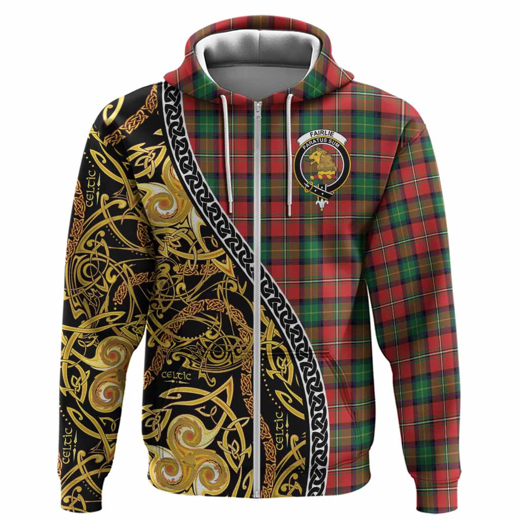 Fairlie Tartan Crest Hoodie Celtic Knot and Triple Trickle Spiral Symbols