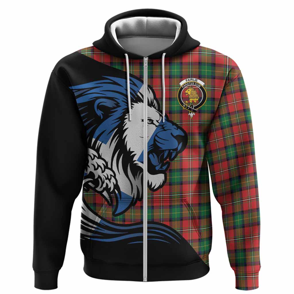 Fairlie Tartan Crest Hoodie Scottish Golden Lions Wave Flow
