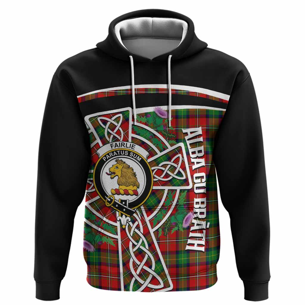 Fairlie Tartan Crest Hoodie Scottish Thistle Celtic Cross Alba Gu Brath