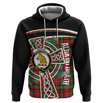 Fairlie Tartan Crest Hoodie Scottish Thistle Celtic Cross Alba Gu Brath