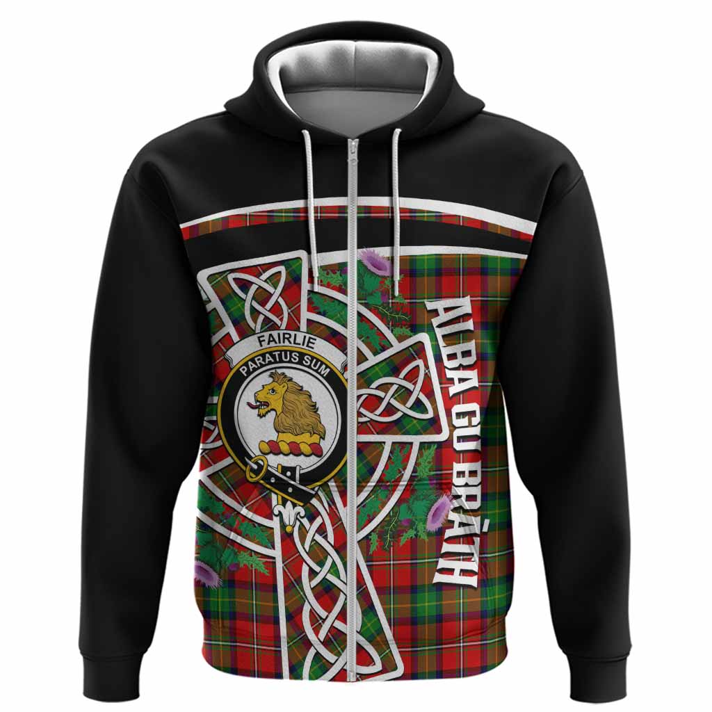 Fairlie Tartan Crest Hoodie Scottish Thistle Celtic Cross Alba Gu Brath