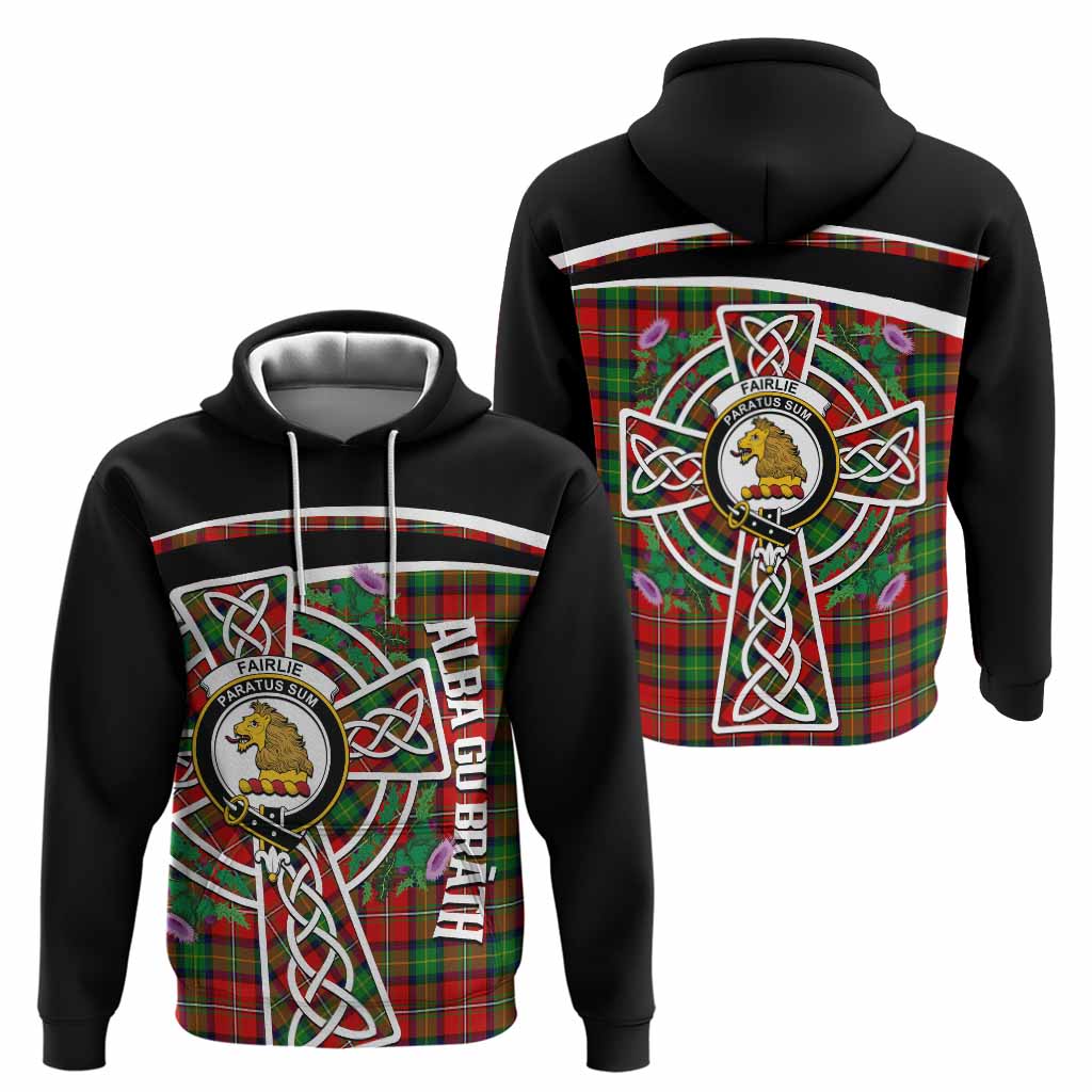 Fairlie Tartan Crest Hoodie Scottish Thistle Celtic Cross Alba Gu Brath