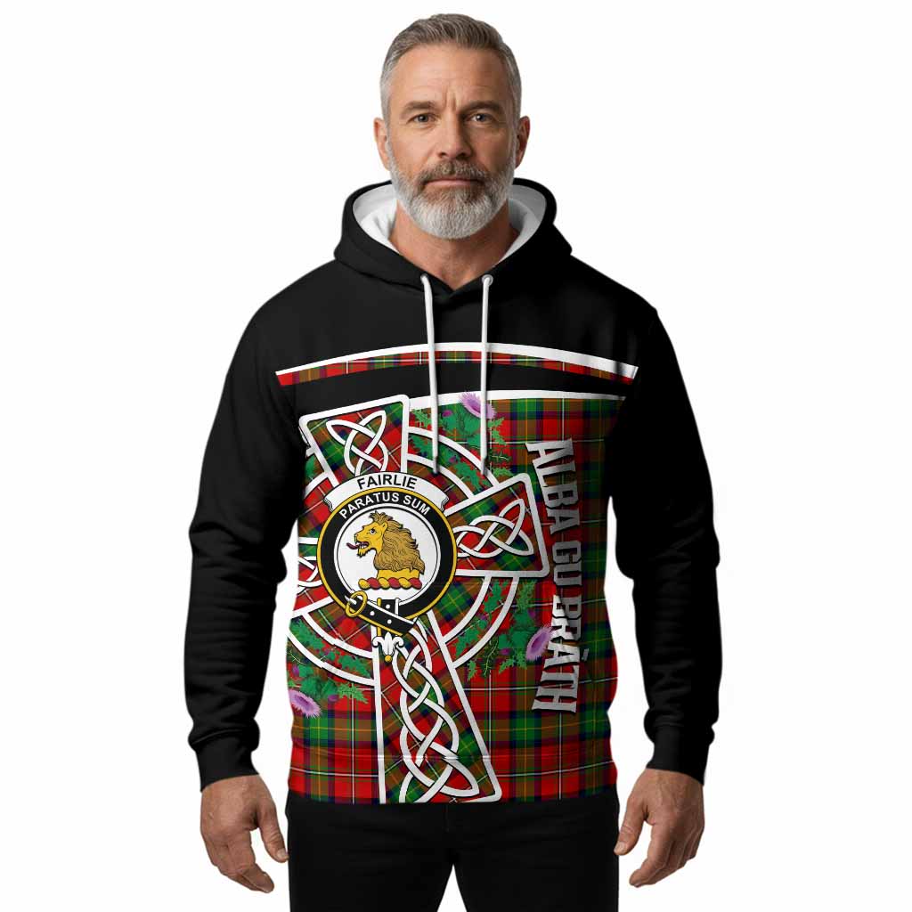 Fairlie Tartan Crest Hoodie Scottish Thistle Celtic Cross Alba Gu Brath