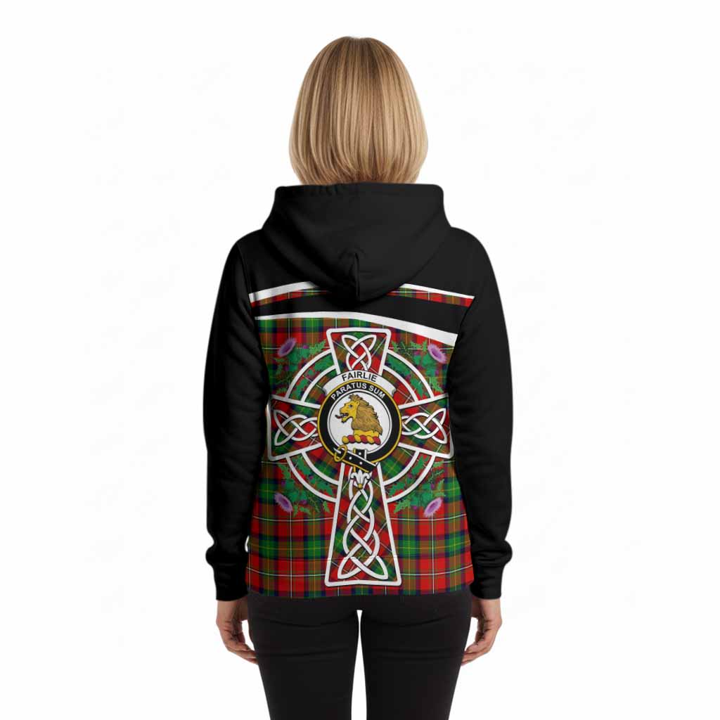 Fairlie Tartan Crest Hoodie Scottish Thistle Celtic Cross Alba Gu Brath