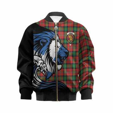 Fairlie Tartan Crest Kid Bomber Jacket Scottish Golden Lions Wave Flow