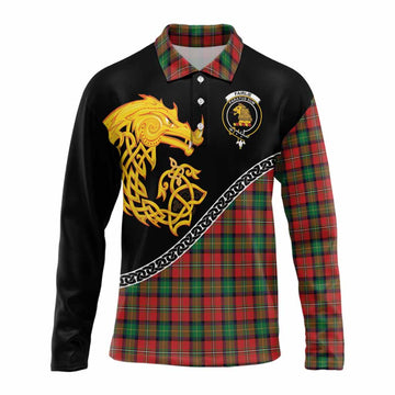 Fairlie Tartan Crest Long Sleeve Polo Shirt Legendary Dragon Knot Half Style