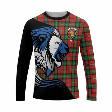 Fairlie Tartan Crest Long Sleeve T-Shirt Scottish Golden Lions Wave Flow