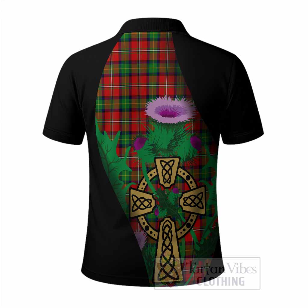 Fairlie Tartan Crest Polo Shirt Celtic Cross Thistle Flowers