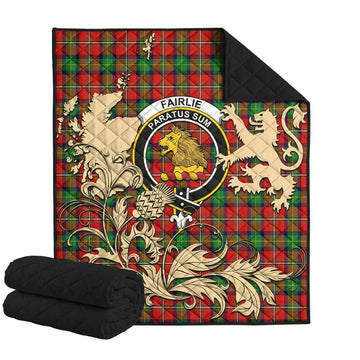 Fairlie Tartan Crest Premium Quilt with Scottish Iconic Symbols 