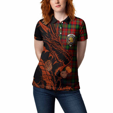Fairlie Tartan Crest Scottish Women Polo Shirt Dragon and Thistle