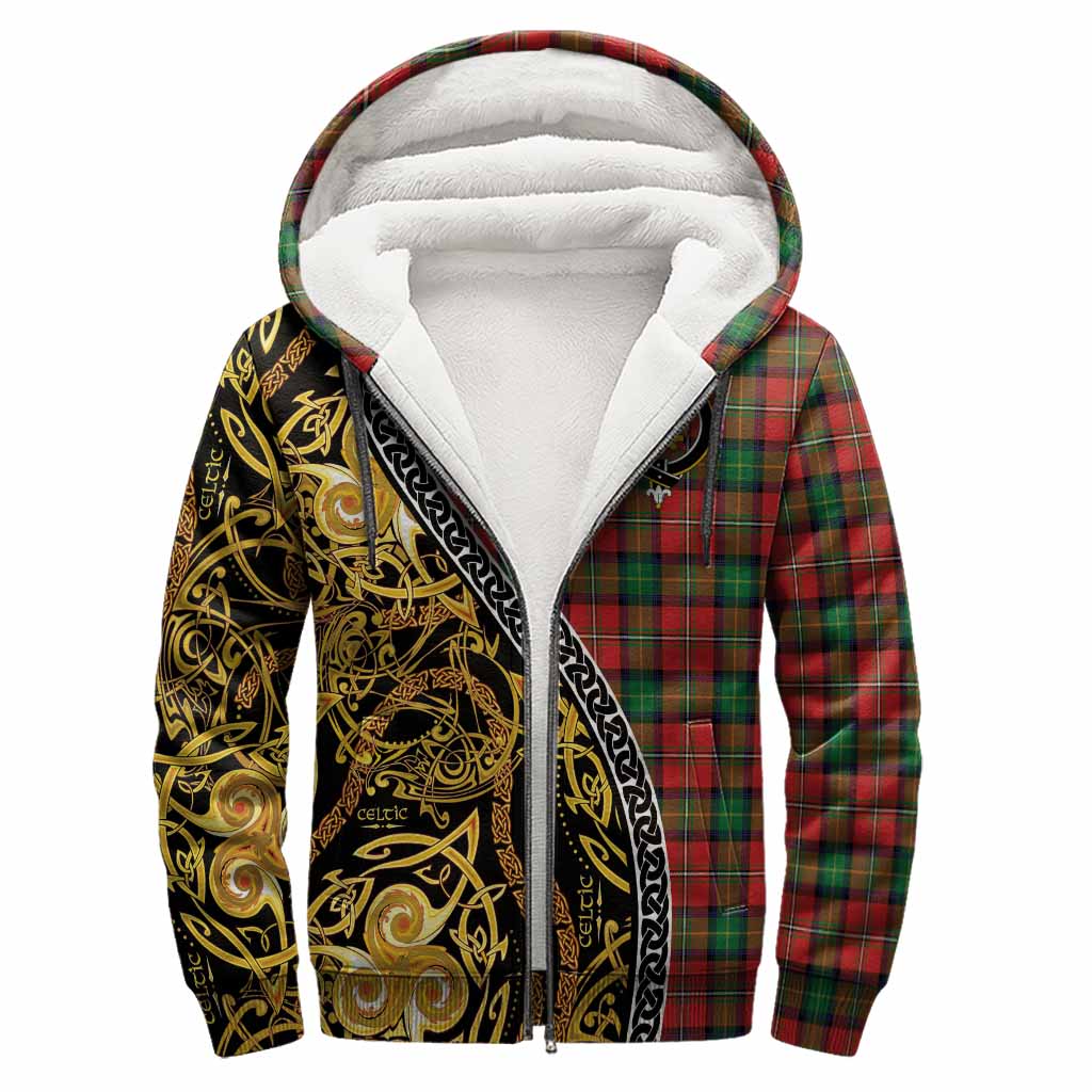 Fairlie Tartan Crest Sherpa Hoodie Celtic Knot and Triple Trickle Spiral Symbols