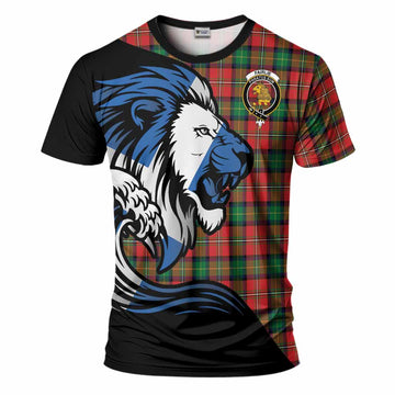 Fairlie Tartan Crest T-Shirt Scottish Golden Lions Wave Flow