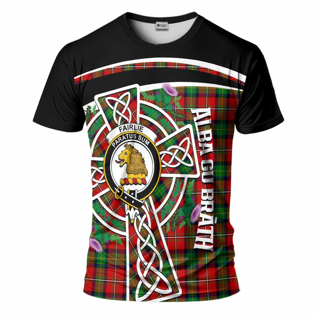 Fairlie Tartan Crest T-Shirt Scottish Thistle Celtic Cross Alba Gu Brath