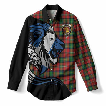 Fairlie Tartan Crest Women Casual Shirt Scottish Golden Lions Wave Flow