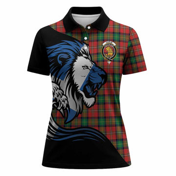 Fairlie Tartan Crest Women Polo Shirt Scottish Golden Lions Wave Flow
