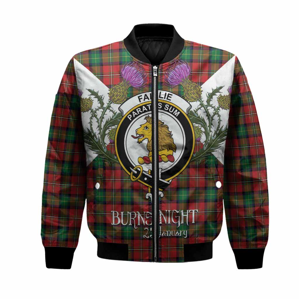 Fairlie Tartan Family Crest Bomber Jacket Scottish Burns Night Thistle Floral