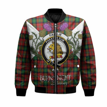 Fairlie Tartan Family Crest Bomber Jacket Scottish Burns Night Thistle Floral