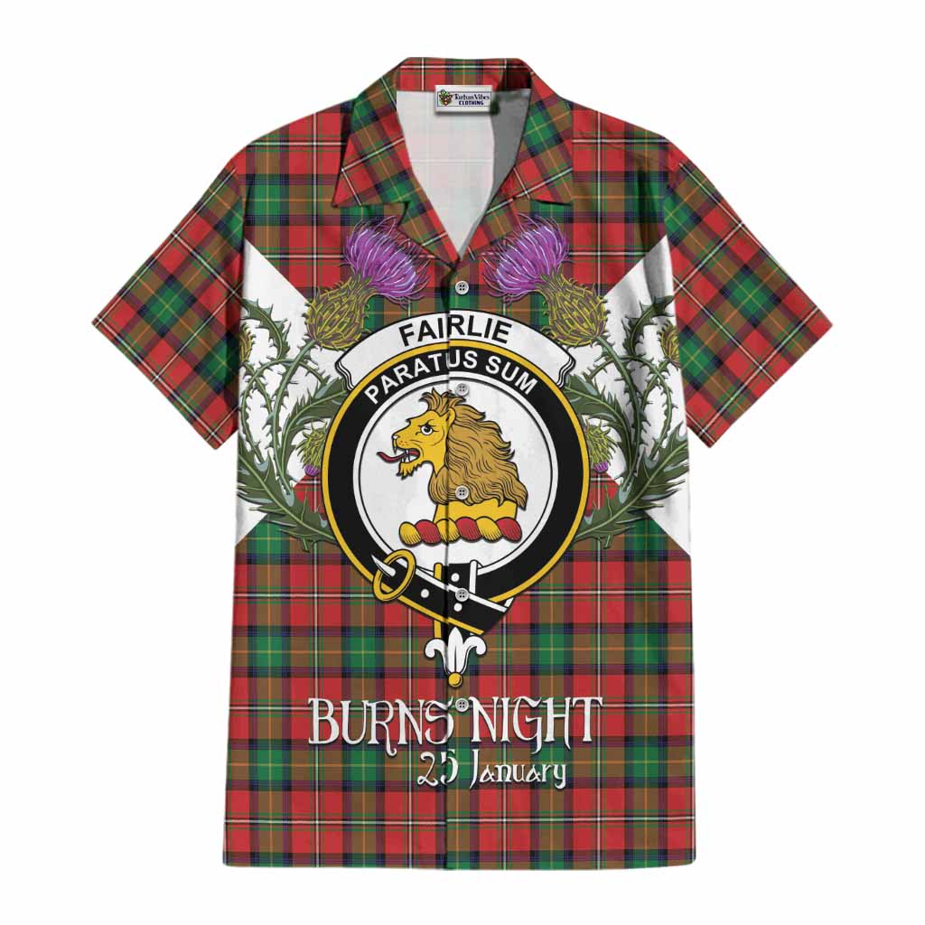 Fairlie Tartan Family Crest Cotton Hawaiian Shirt Scottish Burns Night Thistle Floral