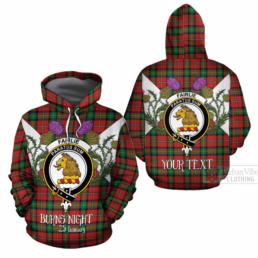 Fairlie Tartan Family Crest Cotton Hoodie Scottish Burns Night Thistle Floral