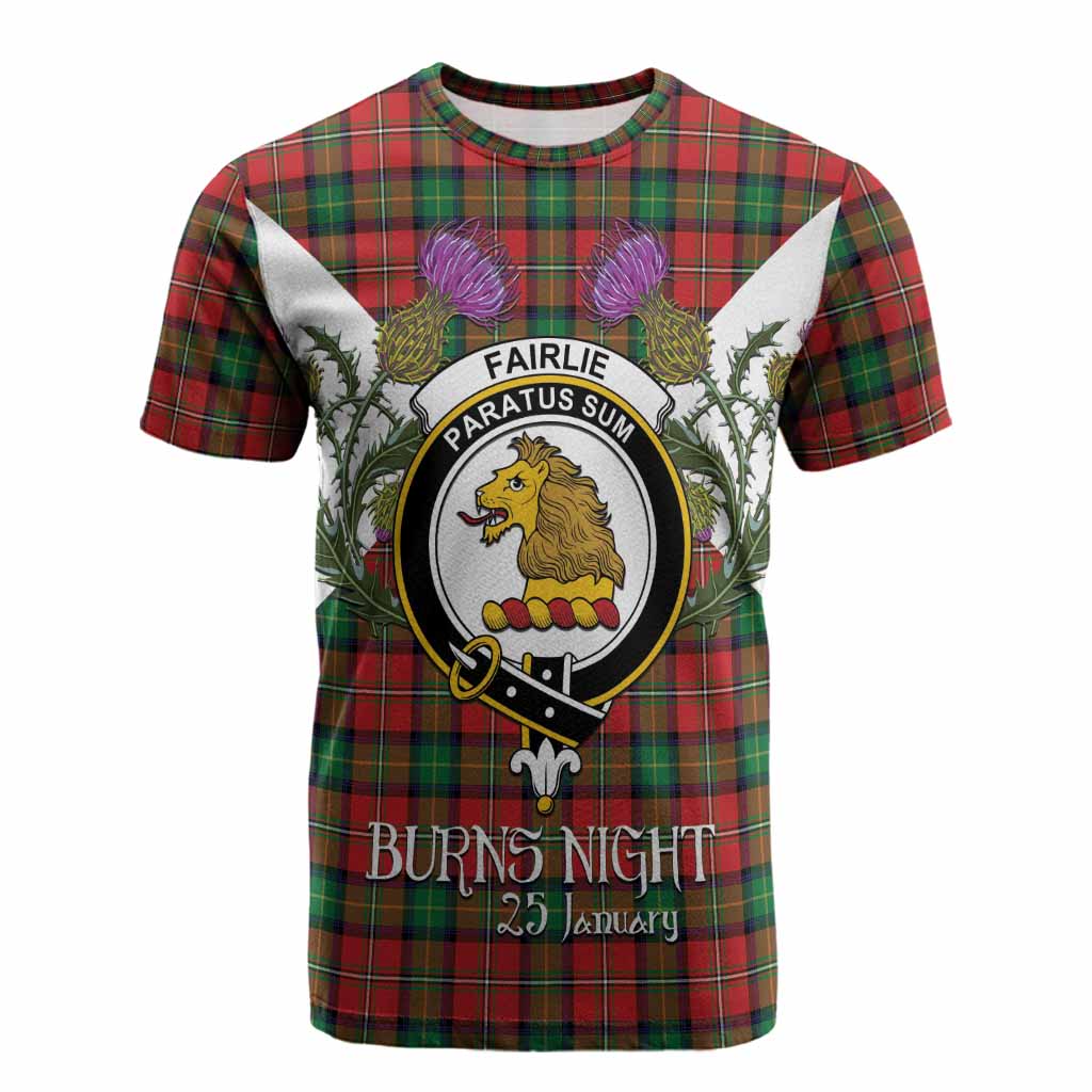 Fairlie Tartan Family Crest Cotton T-shirt Scottish Burns Night Thistle Floral