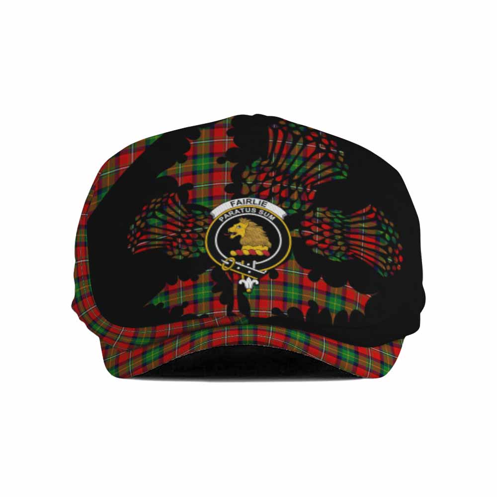 Fairlie Tartan Family Crest Flat Cap, Jeff Cap Scotland Thistle Floral