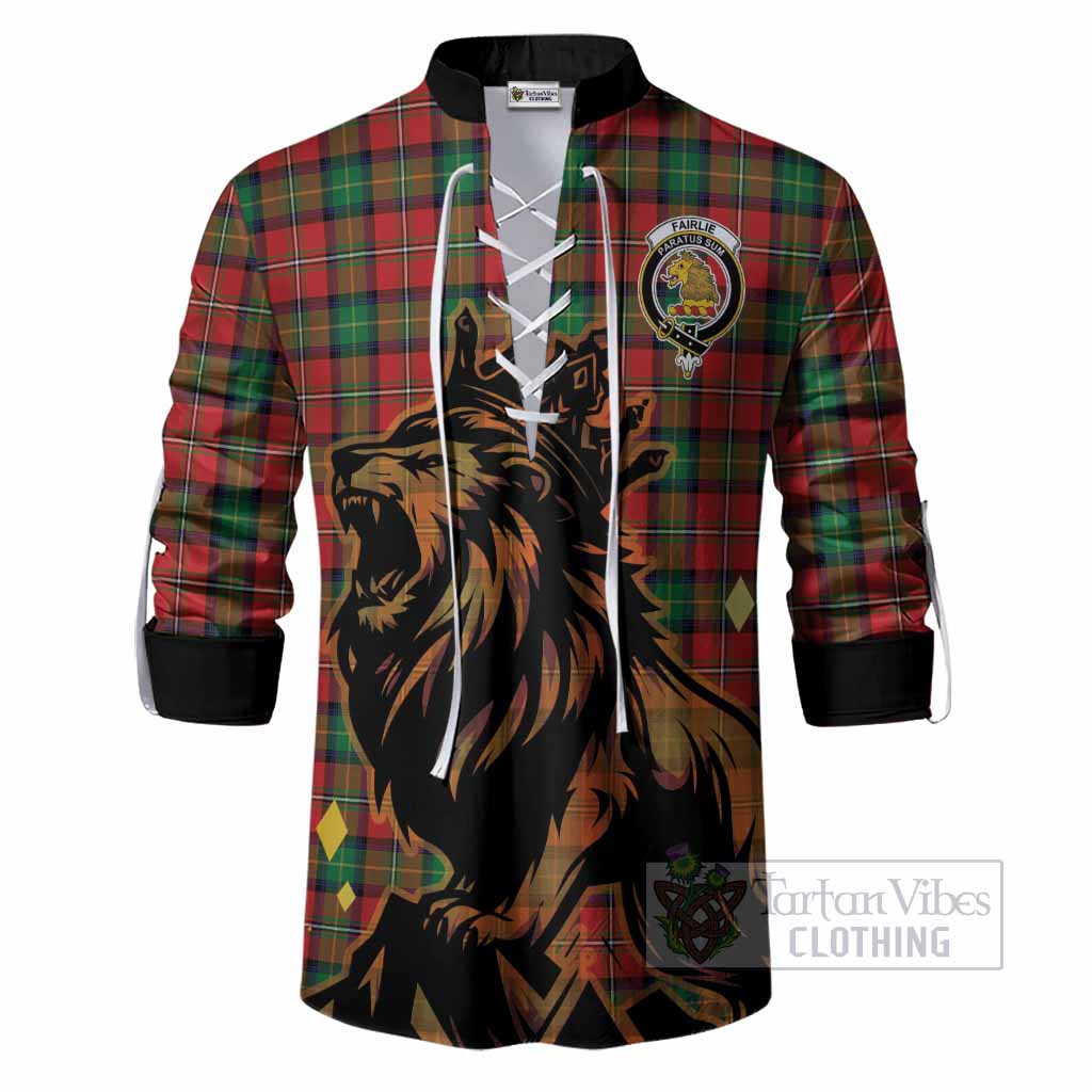 Fairlie Tartan Family Crest Ghillie Shirt Crowned Lion Roaring
