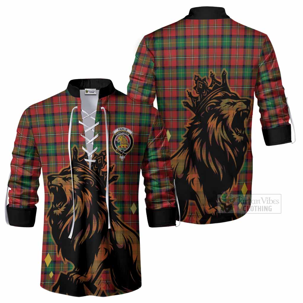 Fairlie Tartan Family Crest Ghillie Shirt Crowned Lion Roaring