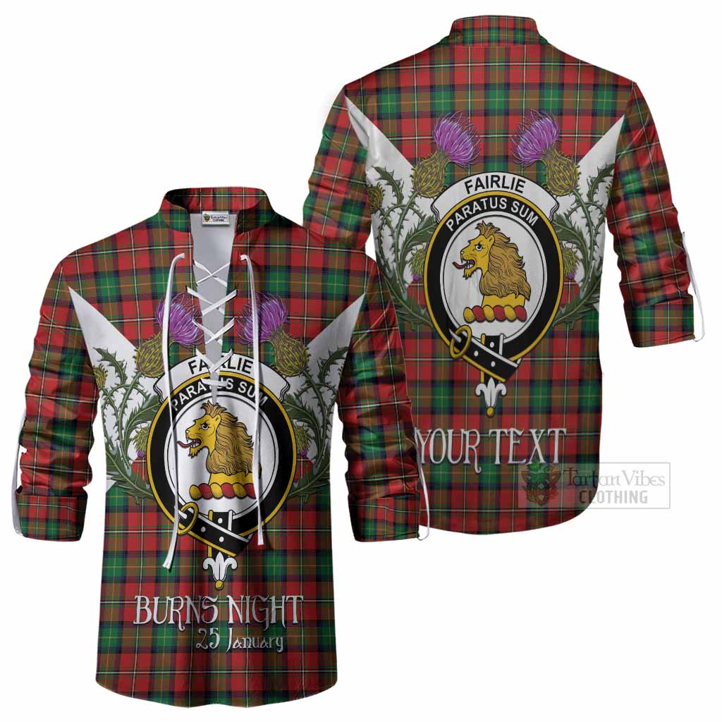 Fairlie Tartan Family Crest Ghillie Shirt Scottish Burns Night Thistle Floral