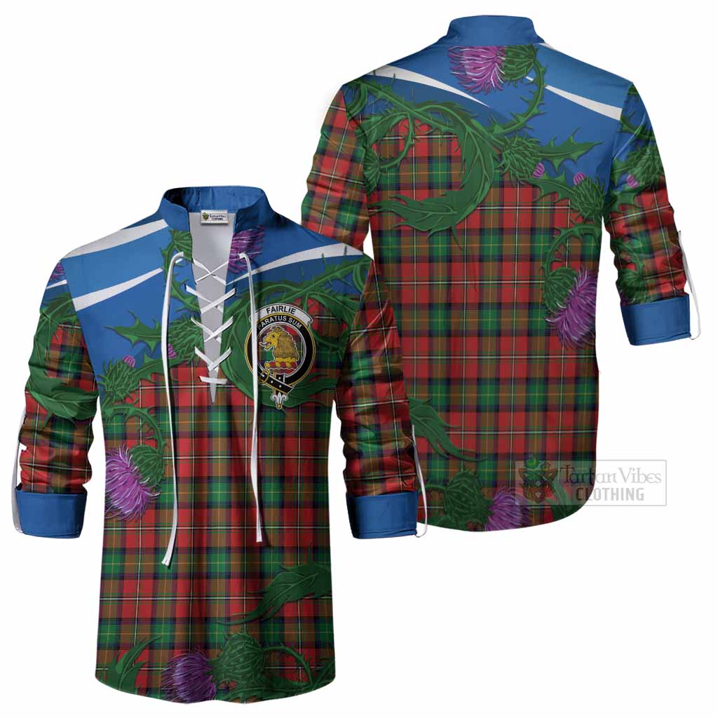 Fairlie Tartan Family Crest Ghillie Shirt Thistle in Minimalism
