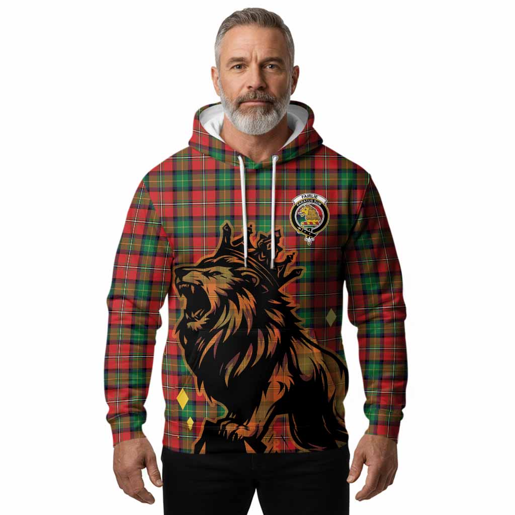 Fairlie Tartan Family Crest Hoodie Crowned Lion Roaring