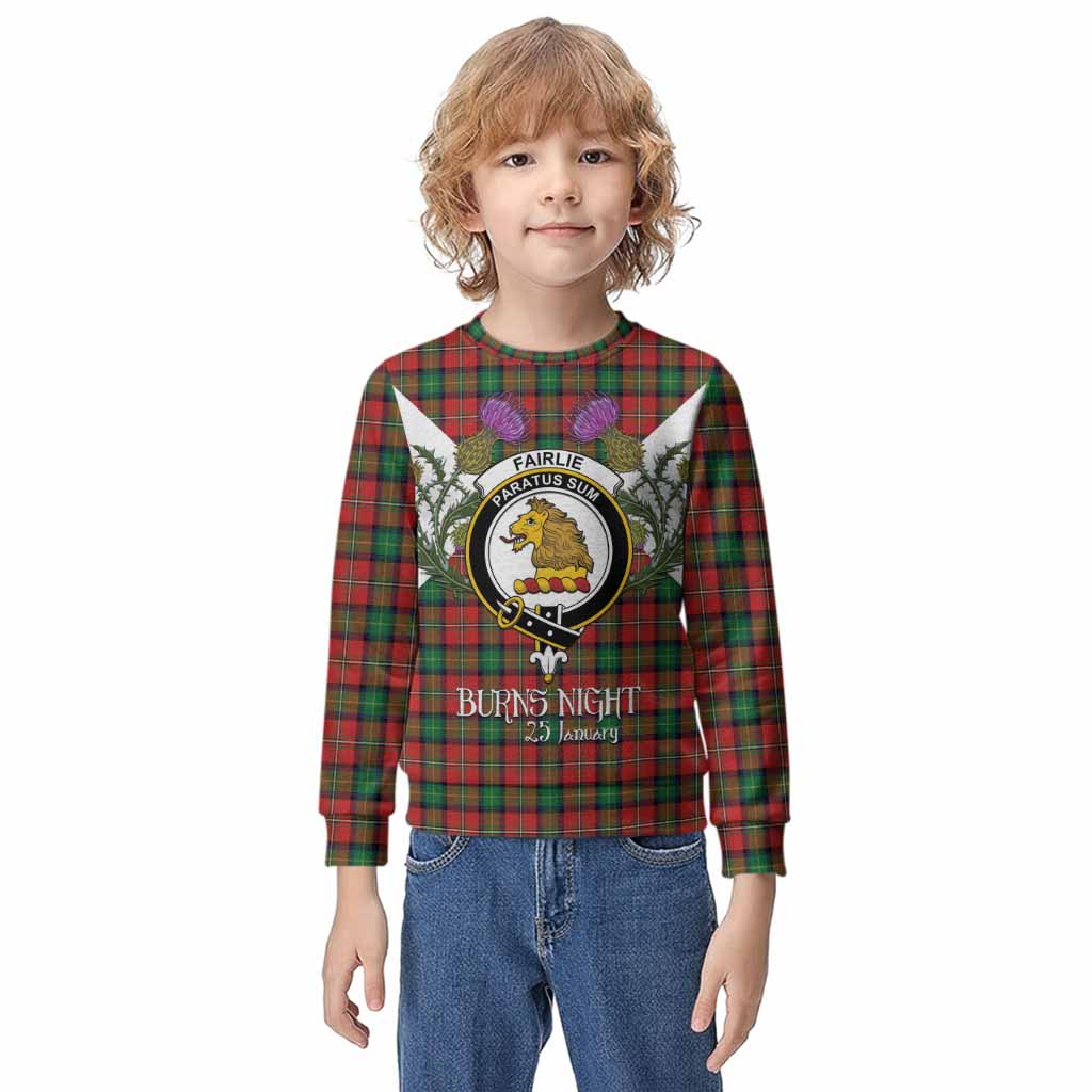 Fairlie Tartan Family Crest Kid Knitted Sweatshirt Scottish Burns Night Thistle Floral