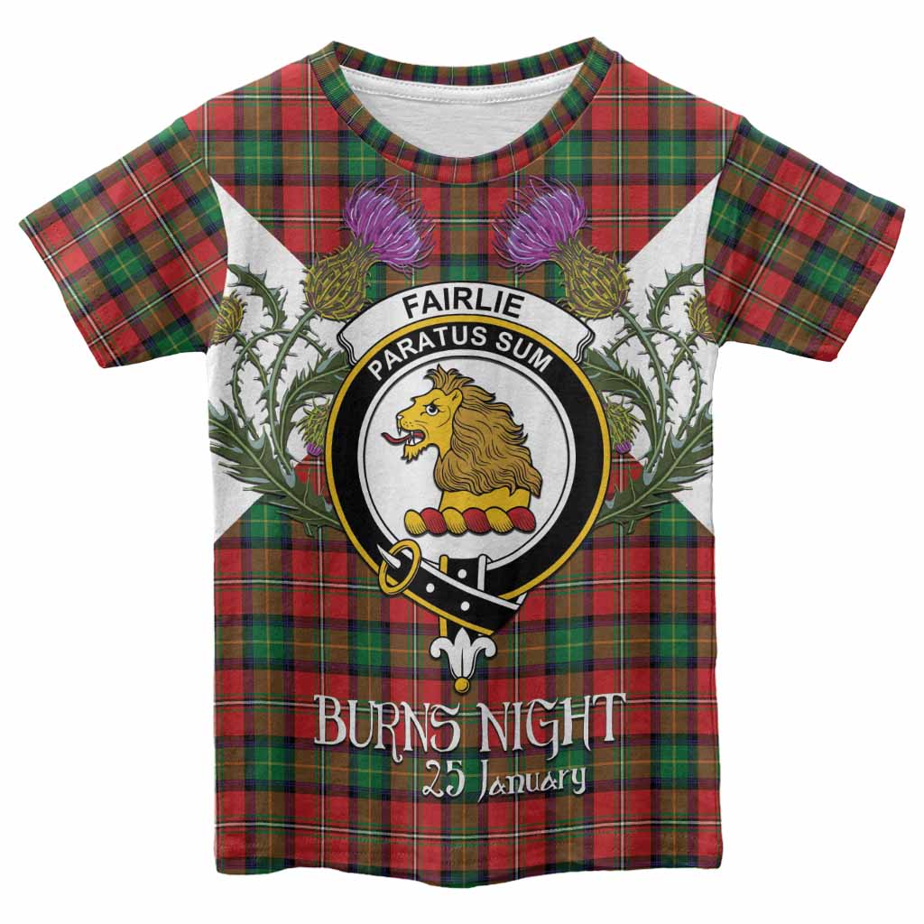 Fairlie Tartan Family Crest Kid T-shirt Scottish Burns Night Thistle Floral