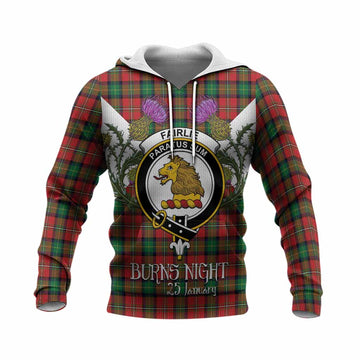 Fairlie Tartan Family Crest Knitted Hoodie Scottish Burns Night Thistle Floral