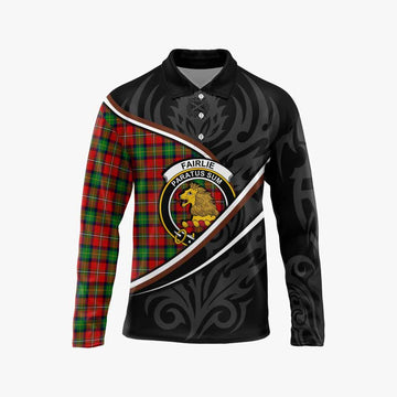 Fairlie Tartan Family Crest Long Sleeve Polo Shirt Celtic Scottish Thistle Floral