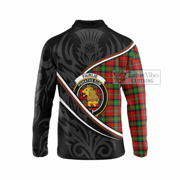 Fairlie Tartan Family Crest Long Sleeve Polo Shirt Celtic Scottish Thistle Floral