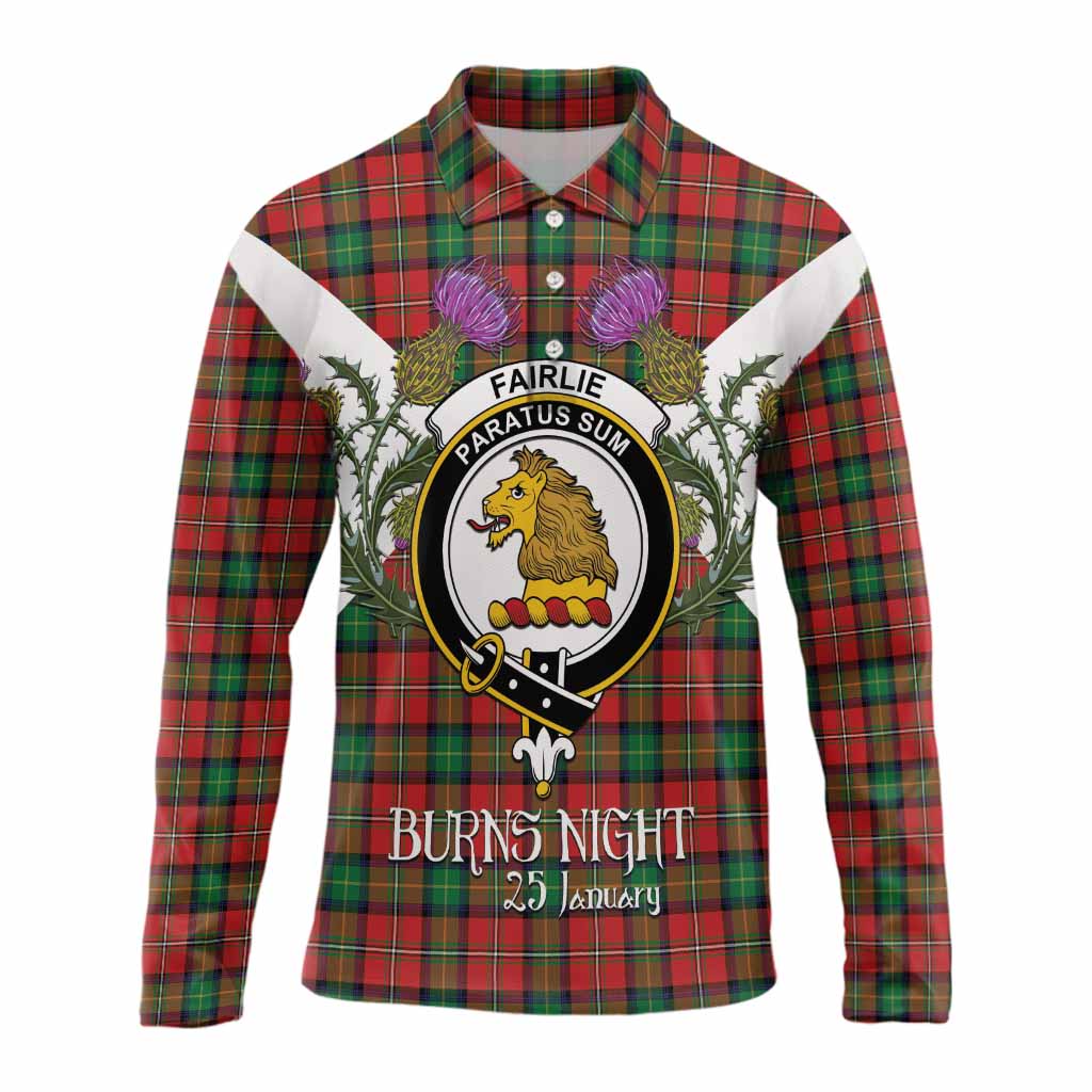 Fairlie Tartan Family Crest Long Sleeve Polo Shirt Scottish Burns Night Thistle Floral