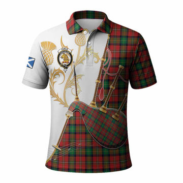 Fairlie Tartan Family Crest Polo Shirt Bagpipes with Scottish Thistle