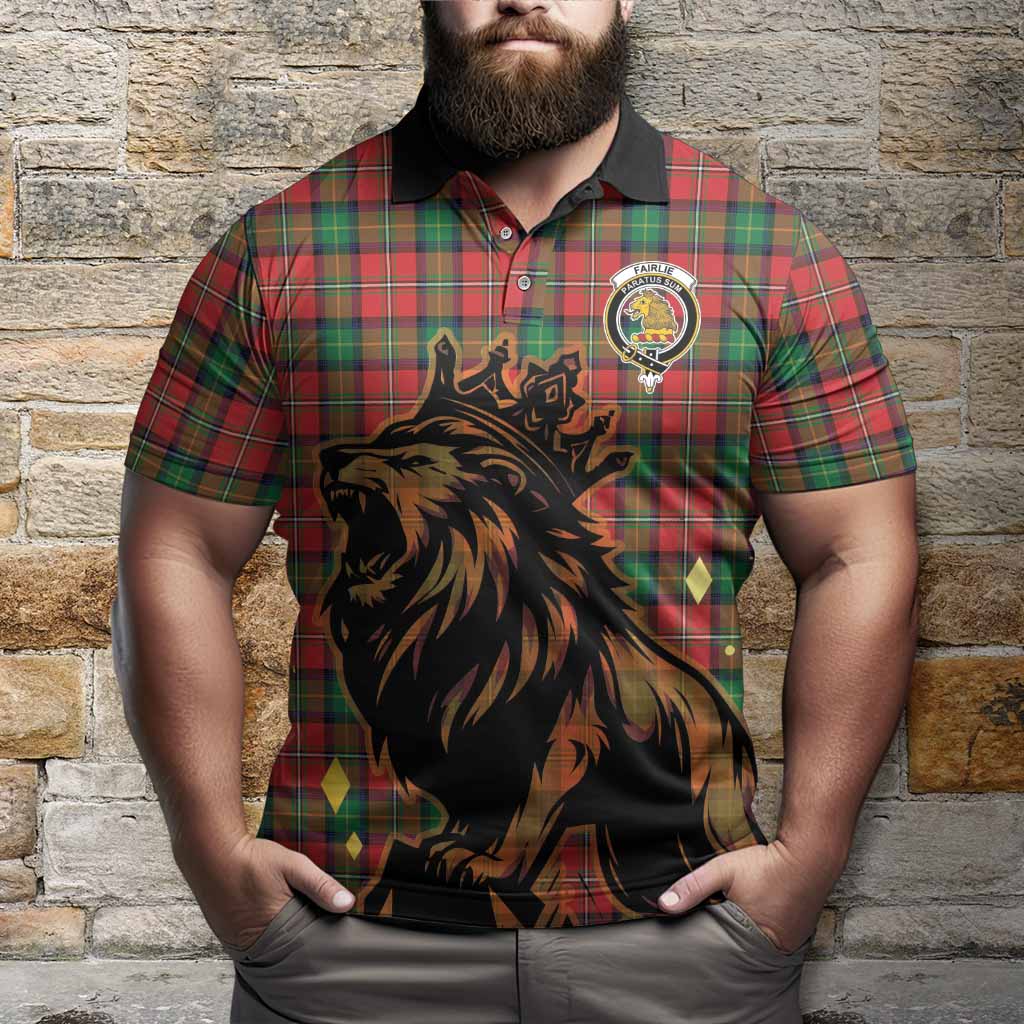 Fairlie Tartan Family Crest Polo Shirt Crowned Lion Roaring