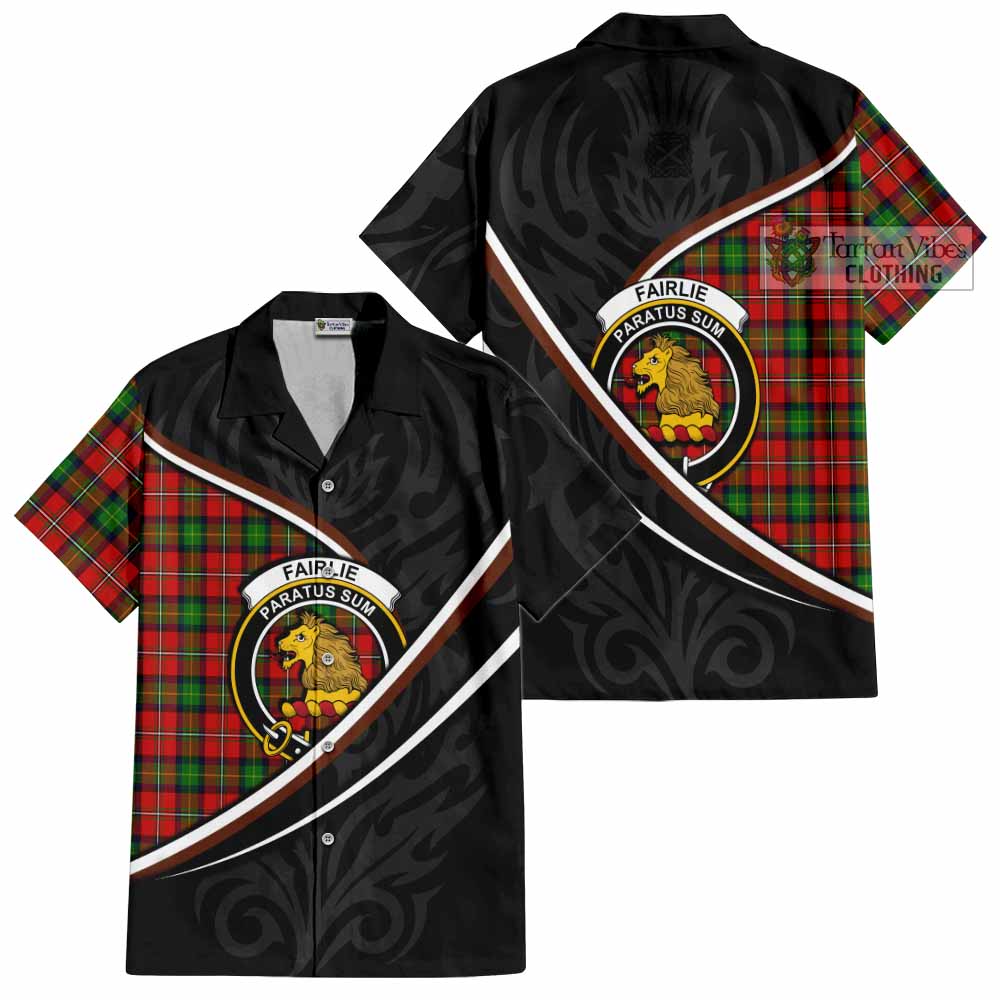 Fairlie Tartan Family Crest Short Sleeve Button Shirt Celtic Scottish Thistle Floral - Tartan Vibes Clothing