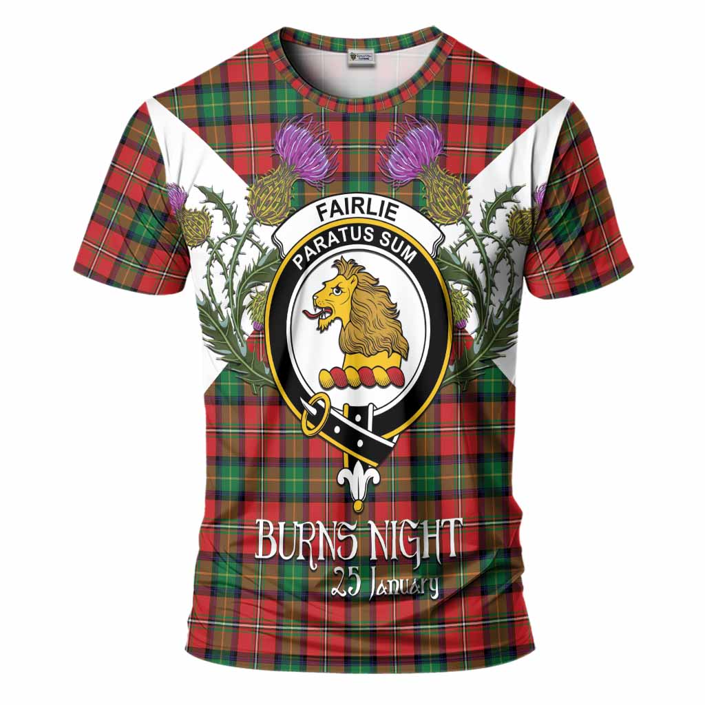 Fairlie Tartan Family Crest T-Shirt Scottish Burns Night Thistle Floral