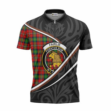 Fairlie Tartan Family Crest Zipper Polo Shirt Celtic Scottish Thistle Floral