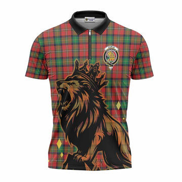 Fairlie Tartan Family Crest Zipper Polo Shirt Crowned Lion Roaring