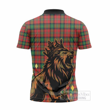 Fairlie Tartan Family Crest Zipper Polo Shirt Crowned Lion Roaring